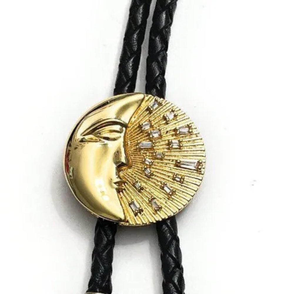 CELESTIAL MOON STAR Gold Filled Crystal Bolo Tie - Personalized Cord Color /T19